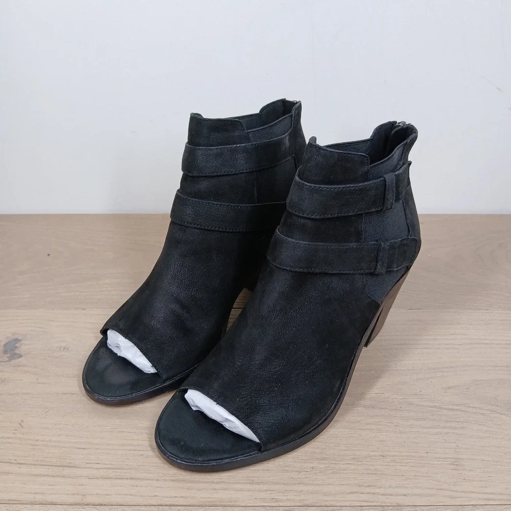 Eileen Fisher Boots Womens 9 Black Suede Open Toe Ankle Minimalist Boho Elegant